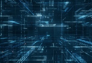 Digital binary code matrix background - 3D rendering of a scient