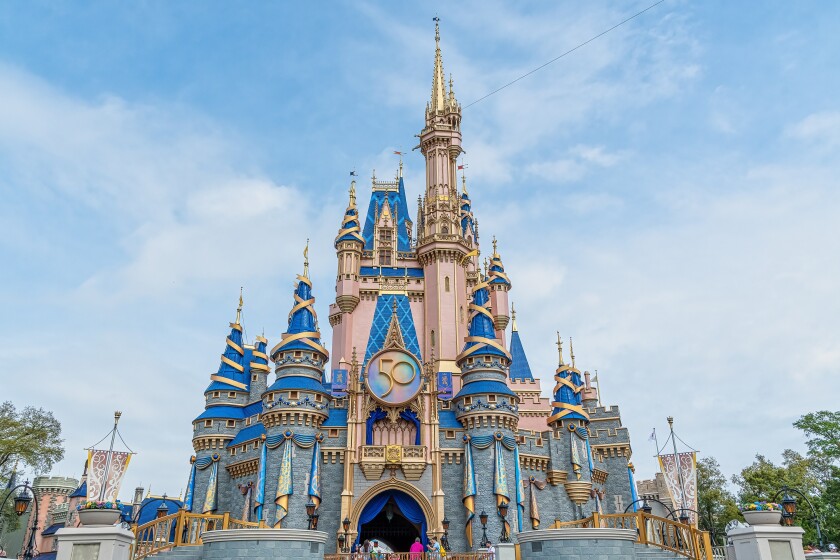 Cinderella Castle in the new pink and blue paint