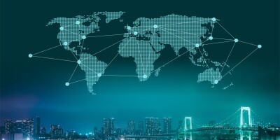 Trade and Commerce - World Map Over New York at Night