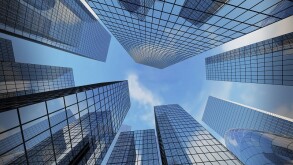 Panoramic and perspective wide angle view to steel light blue