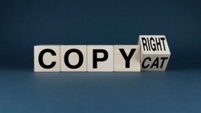 Cubes form words Copycat or copyright. Business Concept
