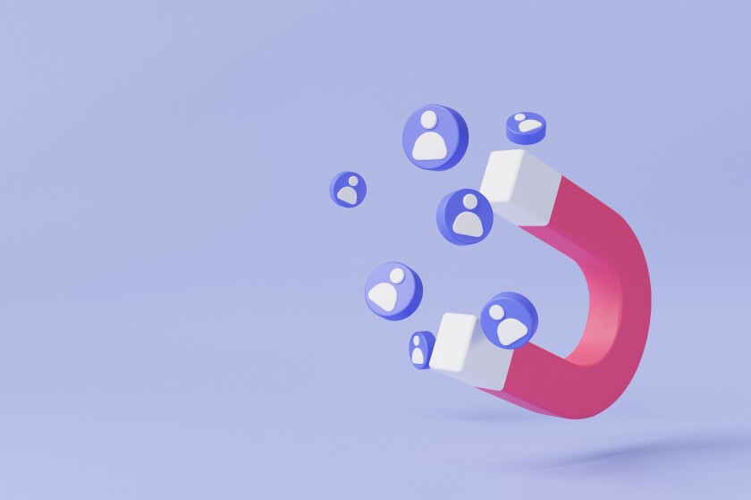 Magnet attracting people. Digital social marketing, Customer att