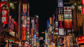 Colorful neon advertisement boards, Kabukicho Shinjuku, Tokyo, Japan