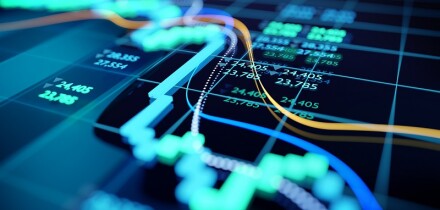 close up shot of a digital stock market tracking graph follwing a recent crash in prices. Bear market 3D illustration