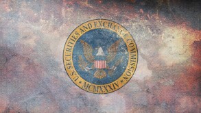 Top view of flag of United States Securities and Exchange Commission, no flagpole. Plane design, layout. Flag background.