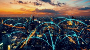Smart digital city with globalization abstract graphic showing connection network