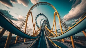 A Colorful Looping Roller Coaster On A Beautiful Sunny Day. Generative AI
