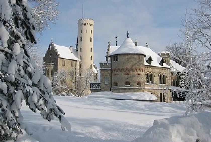Snow-covered castle in Liechtenstein