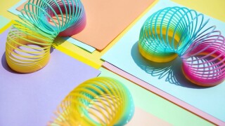 Close up of colorful slinky toys