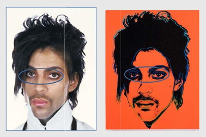 The photo of Prince by Lynn Goldsmith (L) and the Andy Warhol depiction (R), as shown in court documents
