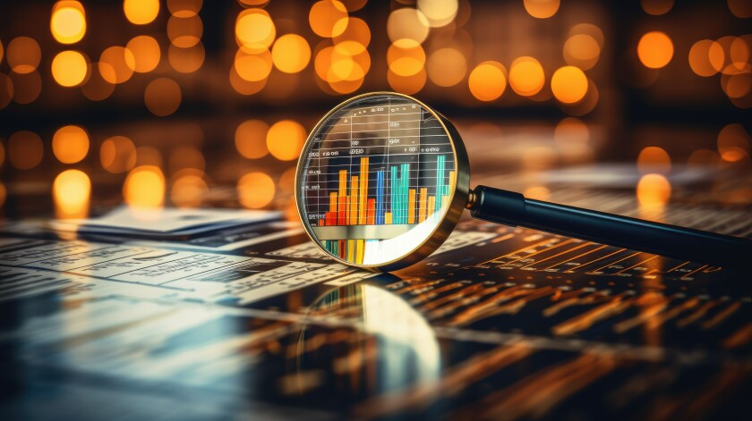 Strategic Business Audit and Financial Management: Analyzing Data for Profitable Growth, Magnifying glass science and technology, Graphs and dashboard
