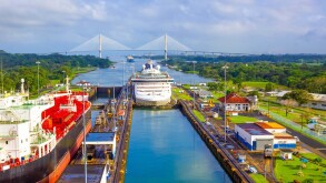 View of Panama Canal from cruise ship
