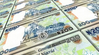 Nigerian nairas bills stacked background. 3D illustration.
