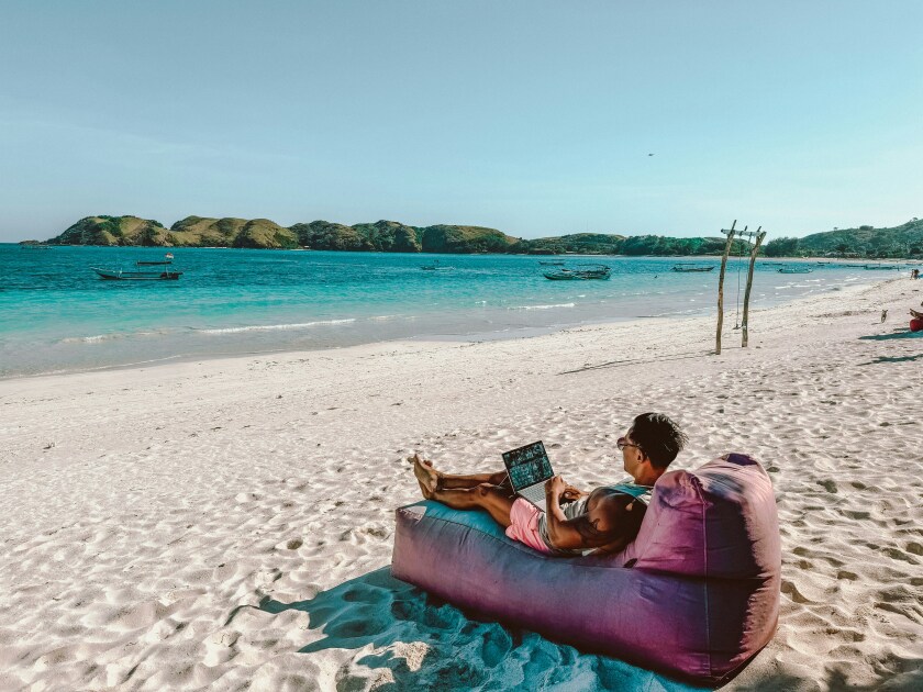Working on a beach