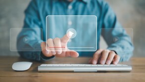 man using mouse and keyboard for streaming online, watching video on internet, live concert, show or tutorial