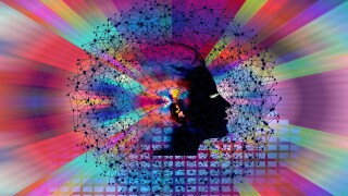 Profile of human head surrounded by network of lines
