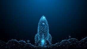 Rocket launch. Business startup concept form lines, triangles an