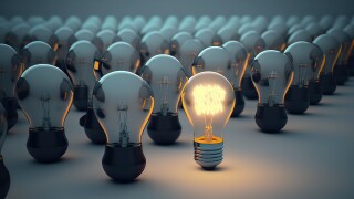 Glowing light bulb stands out. Photo generative AI.