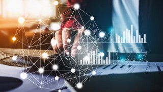 Close up Business woman using calculator and laptop for do math finance on wooden desk in office with financial network diagram, tax, accounting, statistics and analytic research concept
