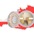 Golden reserves of Austria concept, banking vault with gold bars. 3D rendering