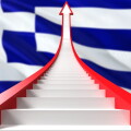 Greece success concept. Graphic shaped staircase showing positive financial growth. Business theme.