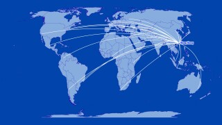 Hong Kong-Hong Kong S.A.R. on blue background,connections of Hong Kong-Hong Kong S.A.R. to other major cities around the world.