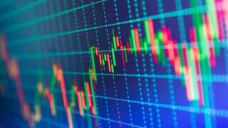 Business analysis diagram. Stock exchange graph. Blue background with stock chart. Market report on blue background. Data on live computer screen. 