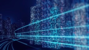 3D Rendering of abstract highway path through digital binary tow