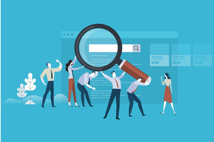 Web search. Flat design business people concept. Vector illustration concept for web banner, business presentation, advertising material.