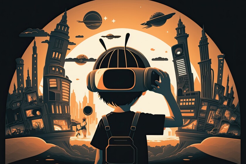 Paper Cut Style poster for Metaverse Virtual reality concept, Generative AI.