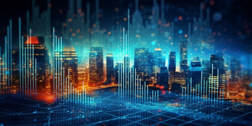 Chart of business data graph diagram and growth financial graphic report information on futuristic finance