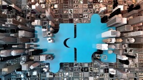 merger and acquisition business concept, join puzzle 3d