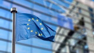 European Union flag against European Parliament
