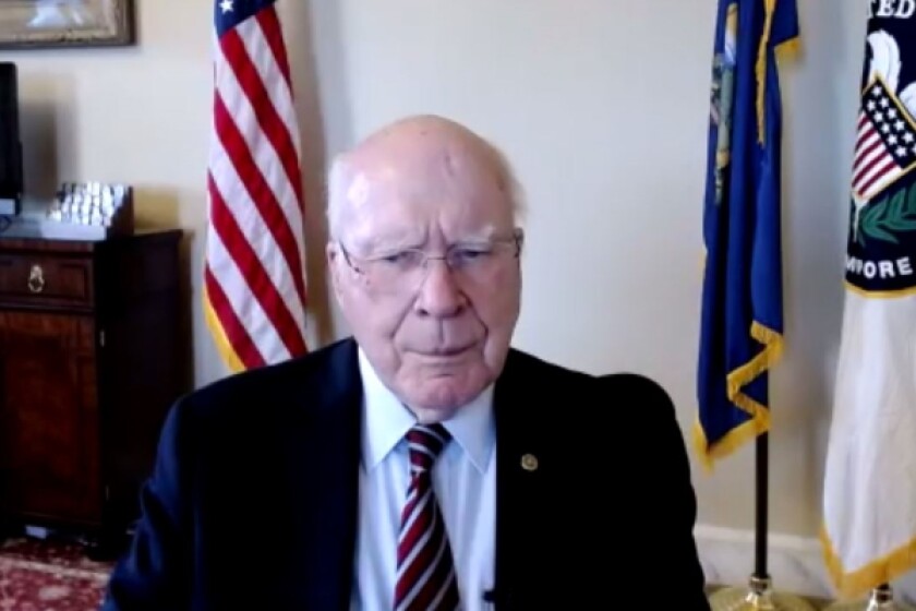 Senator Patrick Leahy appearing today via webcam at a US MADE webinar to make his announcement 