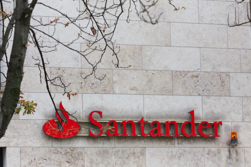 frankfurt, hesse/germany - 11 10 18: santander bank sign in frankfurt germany