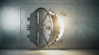 Closed gray safe door.