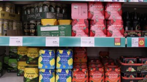 PONTYPRIDD, MID GLAMORGAN, WALES, UK - SEPTEMBER 25, 2024: THATCHERS CIDER ALCHOHOLIC DRINKS ON DISPLAY