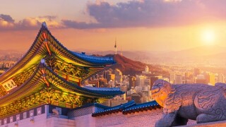 Landmark of Korea with covered Gyeongbokgung n Seoul Tower , Sou