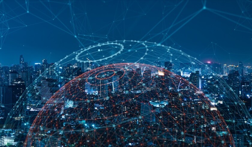 Modern city with wireless network connection and city scape conc