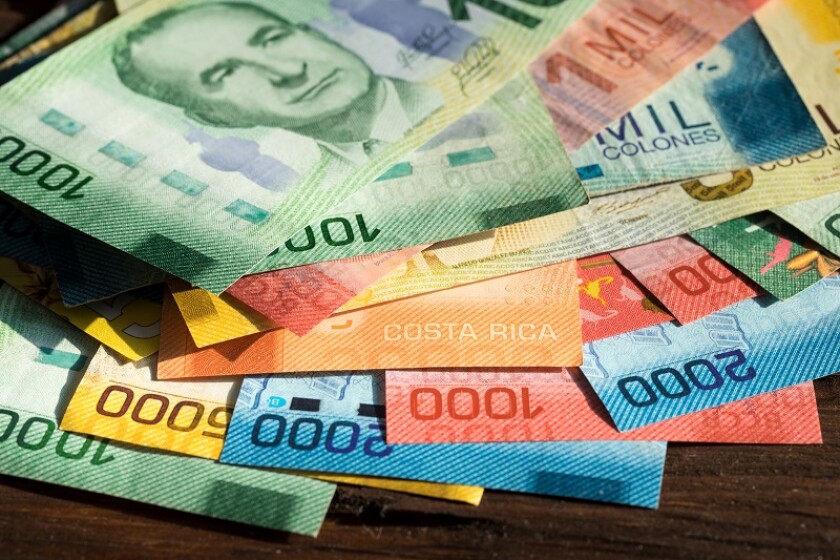 Costa Rica money, Various banknotes, all denominations of paper