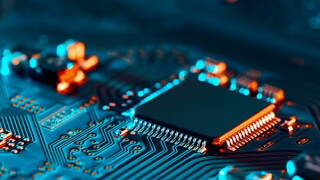 Electronic circuit board close up.