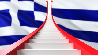 Greece success concept. Graphic shaped staircase showing positive financial growth. Business theme.