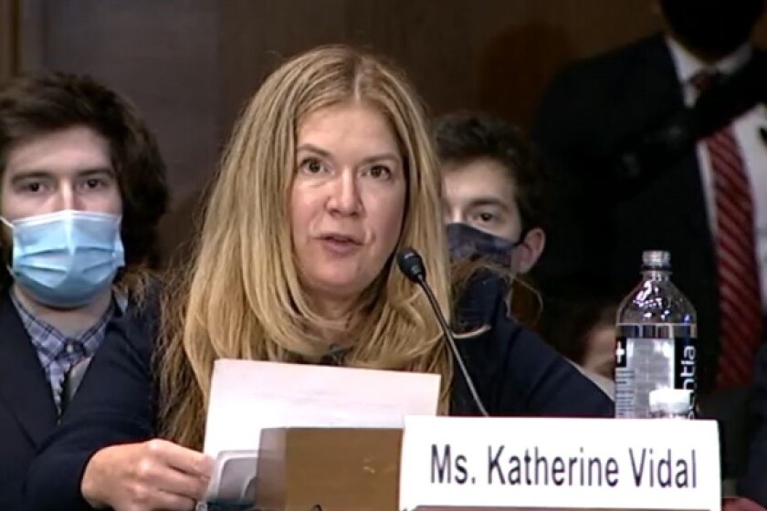 Kathi Vidal, the USPTO director nominee, speaking at her nomination hearing with the Senate Judiciary Committee on December 1