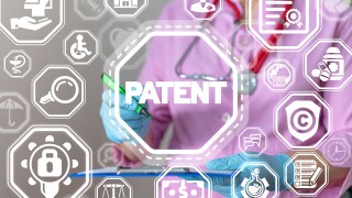 Patent Health Care Pharmaceuticals Innovation concept. Copy rights patented certified medicine.