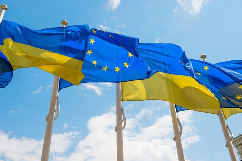 European Union and Ukraine flags