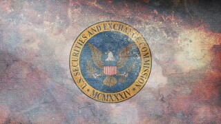 Top view of flag of United States Securities and Exchange Commission, no flagpole. Plane design, layout. Flag background.