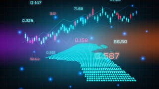 Stock market background or forex trading business graph chart for financial investment concept of Kuwait map. business idea and technology innovation design.