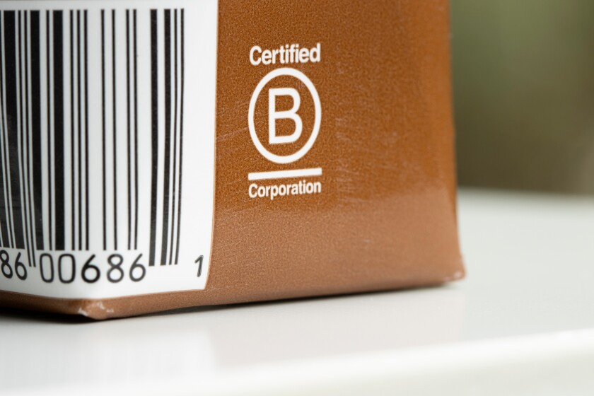 Portland, OR, USA - Nov 1, 2021: B Corporation label on a bottle