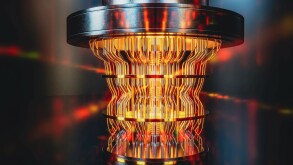 A futuristic glowing quantum computer unit, 3d render