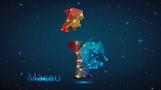 Abstract Polygon Map of Macau. Vector Illustration Low Poly Color Rainbow on Dark Background